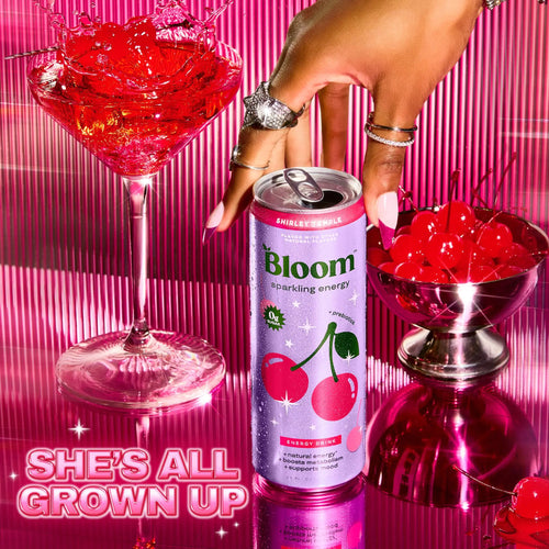NEW - Bloom Sparkling Energy Drink - Shirley Temple - Natural Caffeine, Zero Sugar, 180Mg Caffeine - Antioxidant-Rich with Green Coffee Bean, Green Tea Extract, Prebiotics, 12Oz 12 Pack
