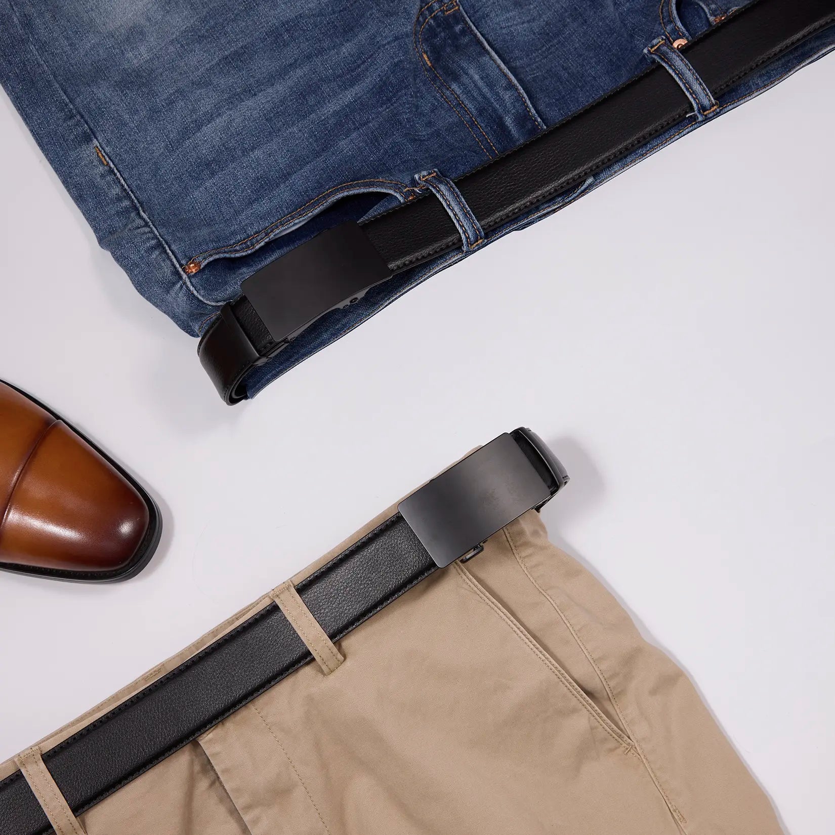 VATAN Premium Belts for Men 2 Pack - Mens Belt Leather Hip Dips Men Belt with Auto Buckle Jeans Belt Golf & Casual Style Trendy Must-Have Belts in Gift Set Box Can Be Cut to Adjust Length, Guys Gifts, Gifts for Him