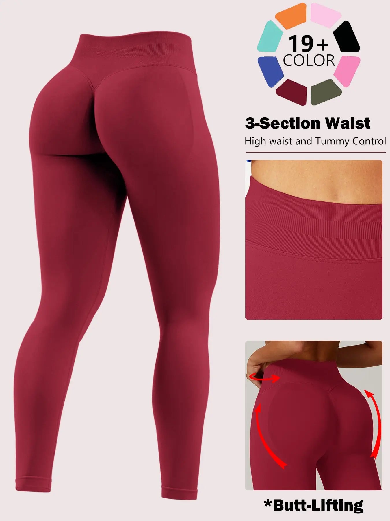 Workout Gym Leggings for Women, Seamless Compression Tummy Control Leggings Mid Rise Yoga Pants Hidden Scrunch Seamless Leggings Scrunch Workout Leggings Tummy Control Butt Lifting Gym Yoga Pants Seamless Yoga Leggings, Workout Train Leggings