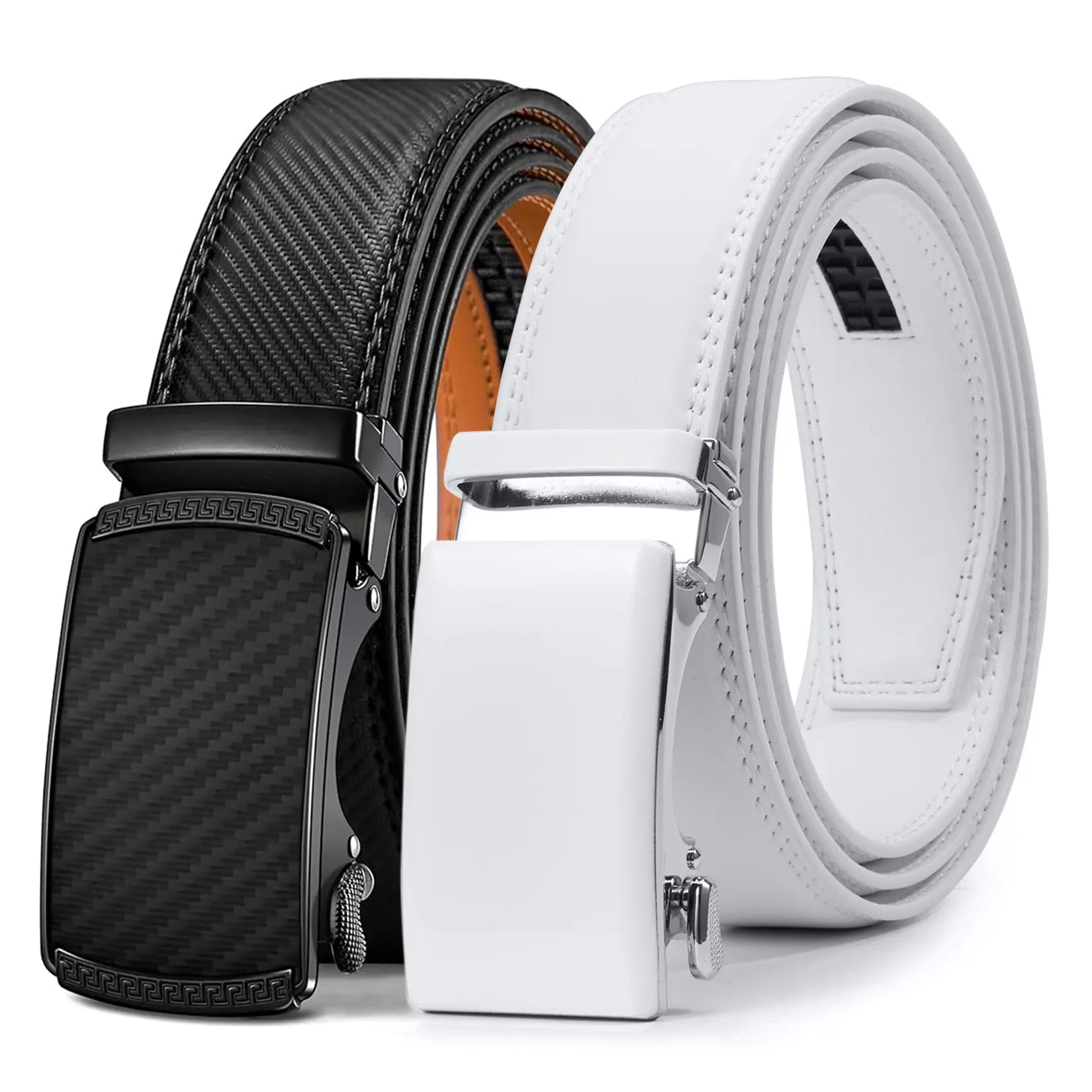 VATAN Premium Belts for Men 2 Pack - Mens Belt Leather Hip Dips Men Belt with Auto Buckle Jeans Belt Golf & Casual Style Trendy Must-Have Belts in Gift Set Box Can Be Cut to Adjust Length, Guys Gifts, Gifts for Him