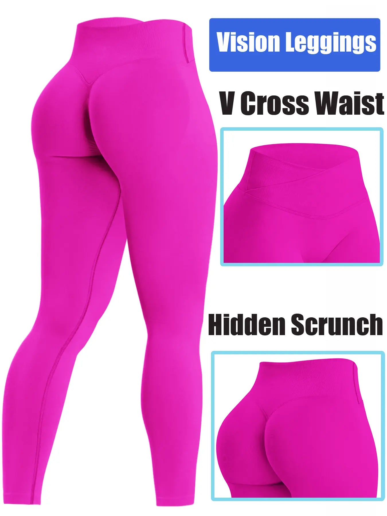 Workout Gym Leggings for Women, Seamless Compression Tummy Control Leggings Mid Rise Yoga Pants Hidden Scrunch Seamless Leggings Scrunch Workout Leggings Tummy Control Butt Lifting Gym Yoga Pants Seamless Yoga Leggings, Workout Train Leggings
