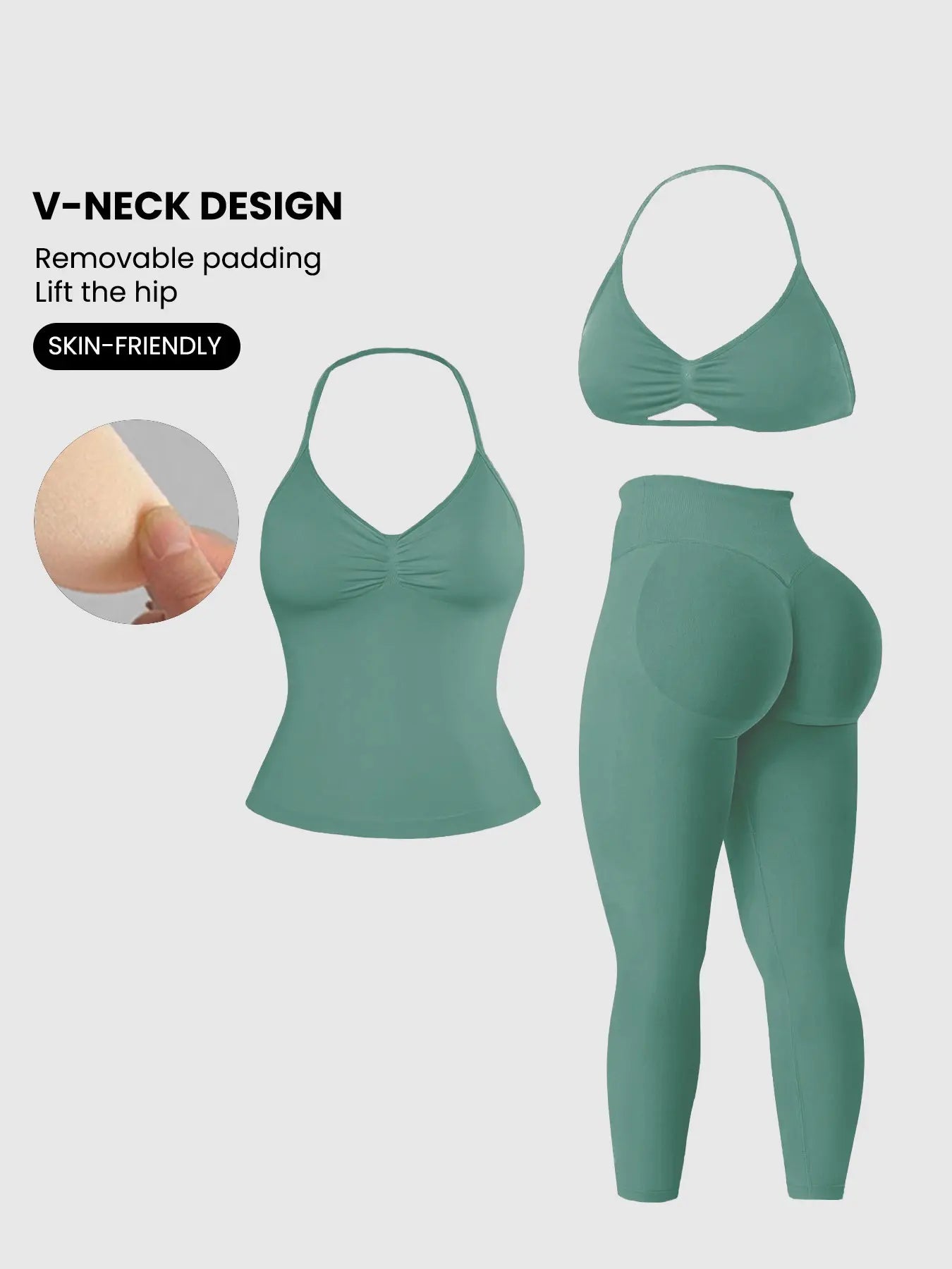 Women'S Halter Top + Sports Bra + High Waist Tight Pants 3 Piece Set, Detachable Pads, Butt Lifting, Abdominal Support, Yoga Fitness Daily Wear