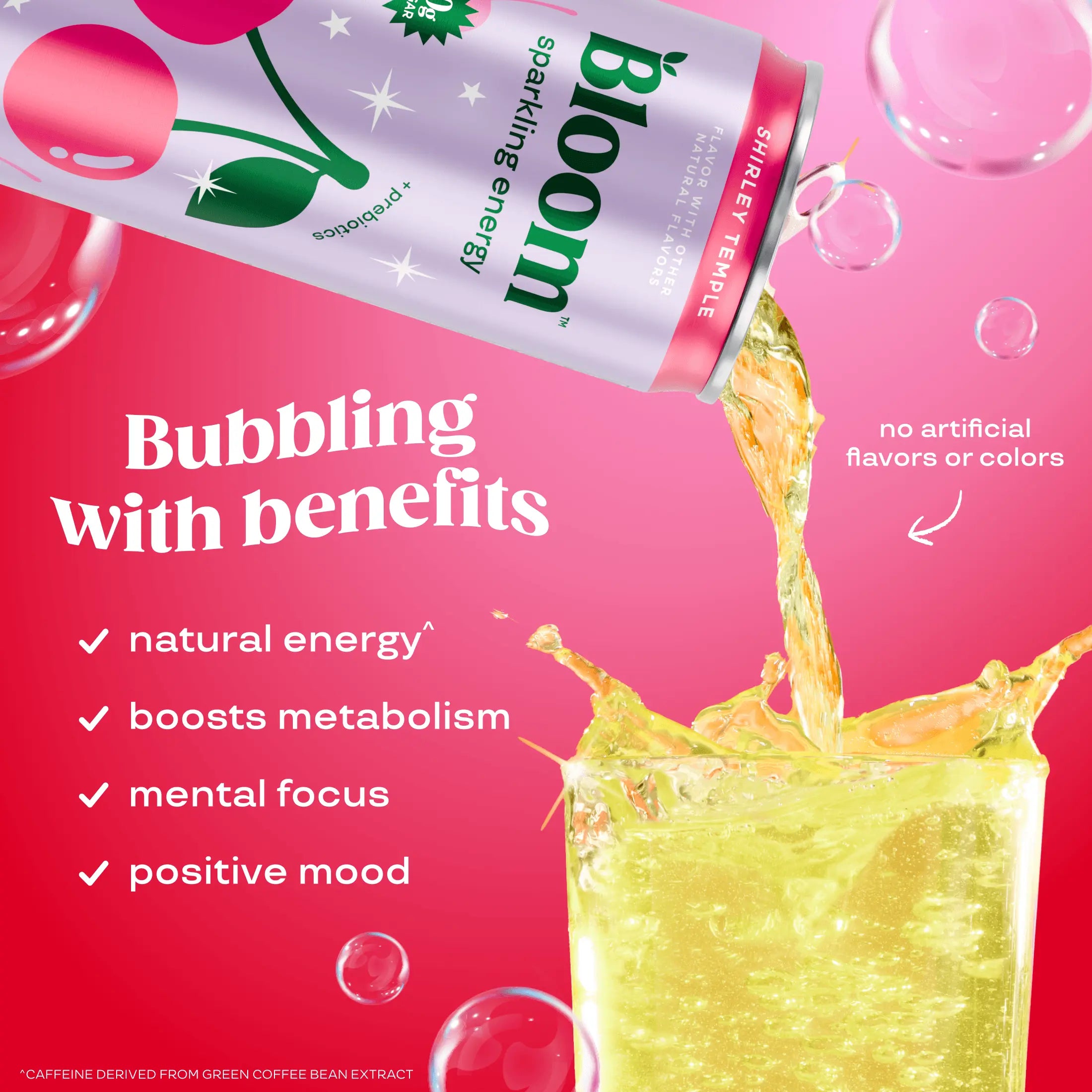 NEW - Bloom Sparkling Energy Drink - Shirley Temple - Natural Caffeine, Zero Sugar, 180Mg Caffeine - Antioxidant-Rich with Green Coffee Bean, Green Tea Extract, Prebiotics, 12Oz 12 Pack