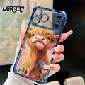 Phone Case for Iphone 17 16 Pro Max 15 plus 14 13 12 11 E Air Fluffy Cow Charm Pattern Mobile Four Corner Anti-Drop Shockproof Non-Slip Silicone Transparent Protective Cover