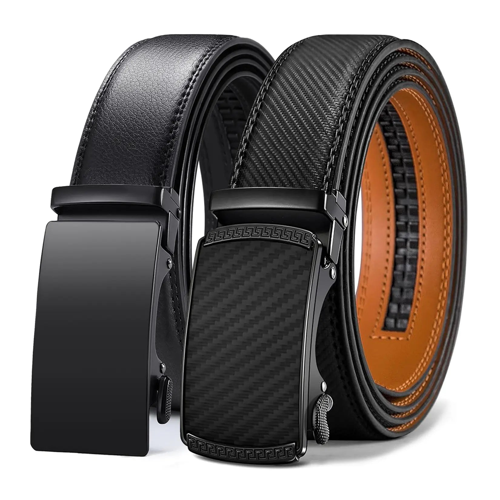 VATAN Premium Belts for Men 2 Pack - Mens Belt Leather Hip Dips Men Belt with Auto Buckle Jeans Belt Golf & Casual Style Trendy Must-Have Belts in Gift Set Box Can Be Cut to Adjust Length, Guys Gifts, Gifts for Him