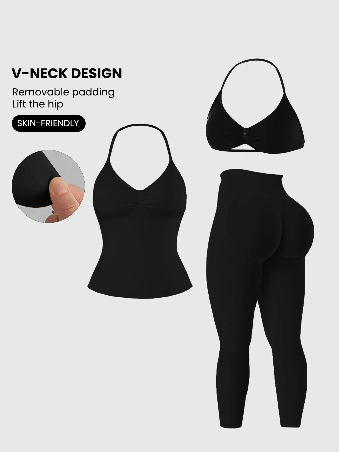 Women'S Halter Top + Sports Bra + High Waist Tight Pants 3 Piece Set, Detachable Pads, Butt Lifting, Abdominal Support, Yoga Fitness Daily Wear