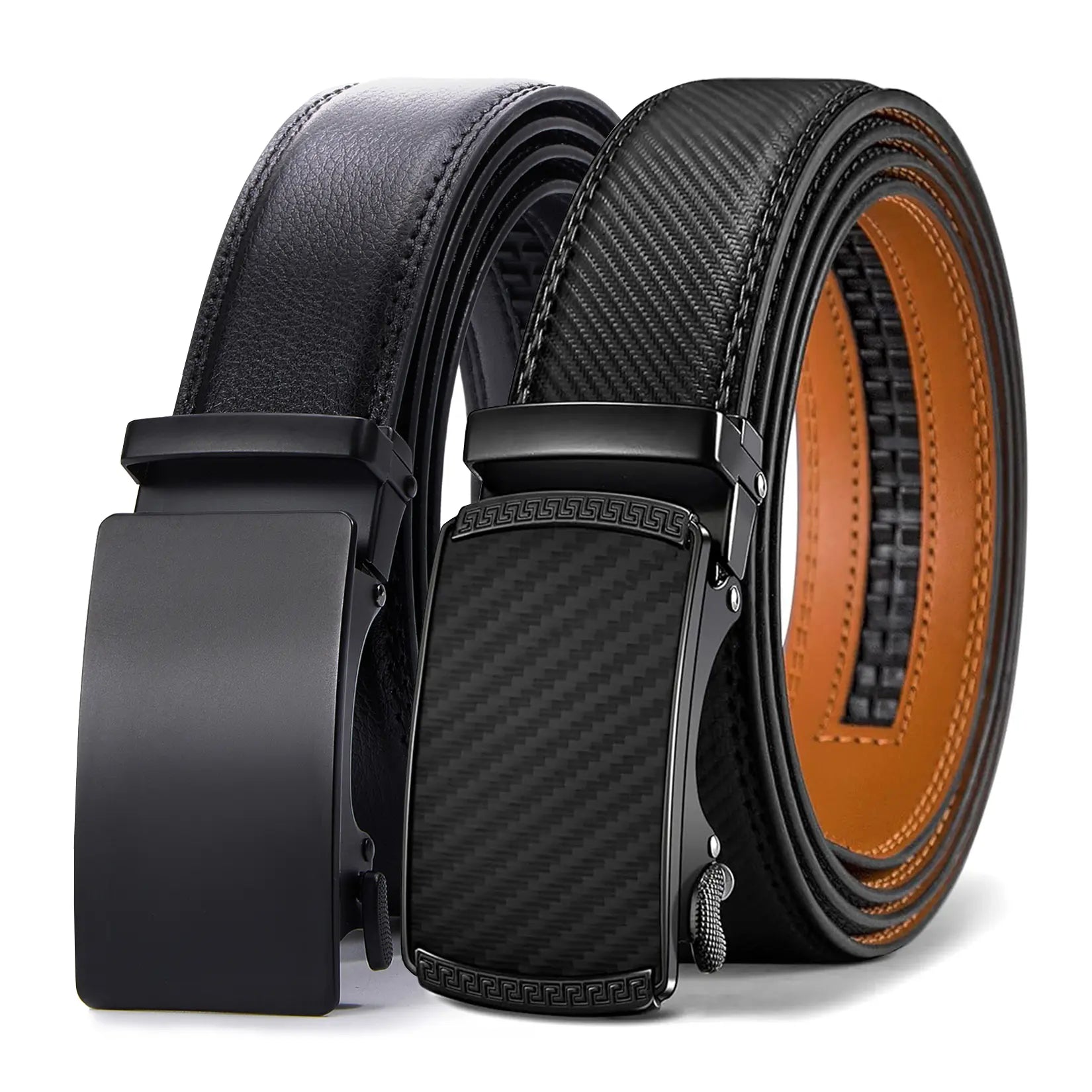 VATAN Premium Belts for Men 2 Pack - Mens Belt Leather Hip Dips Men Belt with Auto Buckle Jeans Belt Golf & Casual Style Trendy Must-Have Belts in Gift Set Box Can Be Cut to Adjust Length, Guys Gifts, Gifts for Him