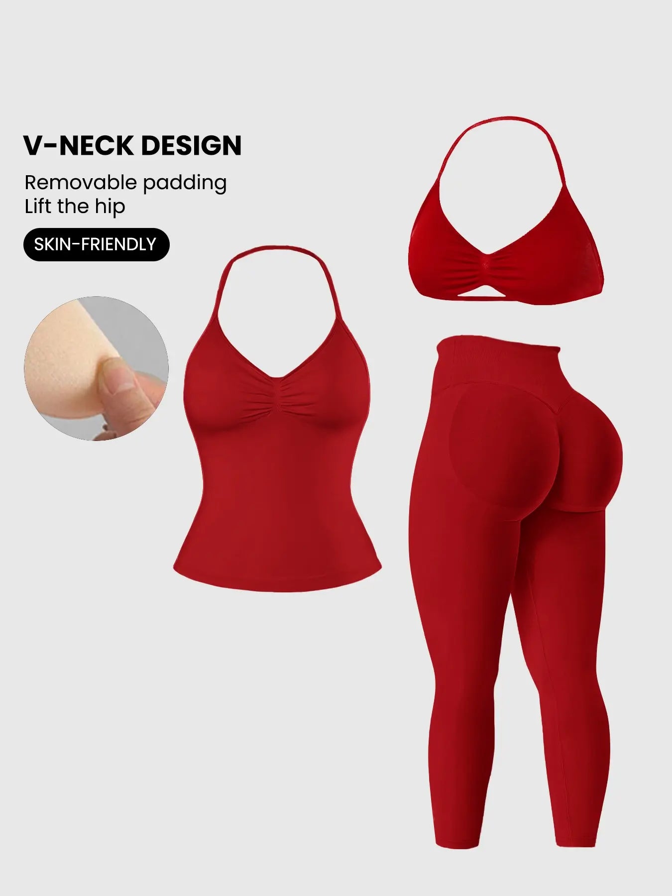 Women'S Halter Top + Sports Bra + High Waist Tight Pants 3 Piece Set, Detachable Pads, Butt Lifting, Abdominal Support, Yoga Fitness Daily Wear