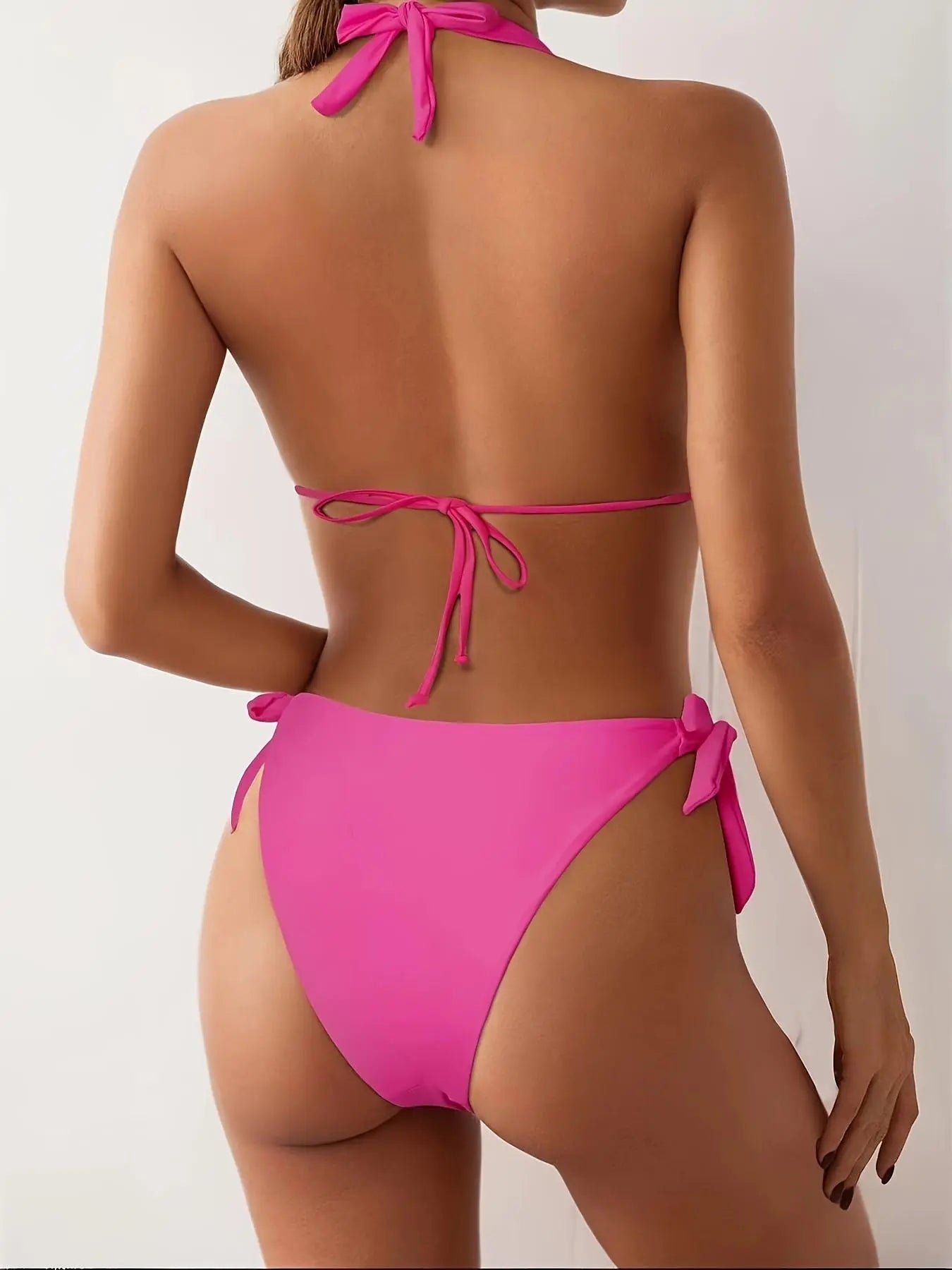 Women'S Solid Color Chian Decor Bikini Set, Casual Fashion Swim Bra & Swim Panty Swimsuit Set, Ladies Swimwear for Beach Holiday Vacation, Bathing Suits, Bikinis Sets