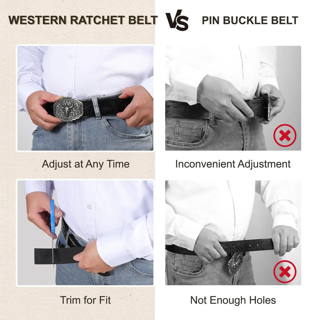 BELTROAD Men'S Western Ratchet Belt with Embossed Patterns & Smooth Ratcheting Action for Jeans & Casual Wear Perfect for Country Concerts & Rodeos