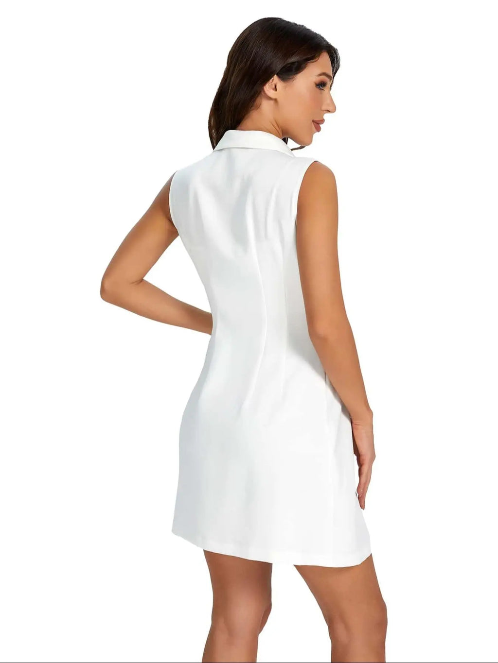 Women'S Double Breasted Lapel Collared Sleeveless Blazer Dress, Summer Clothes Women, Solid Collared Button Front Slim Tank Dress, Elegant Chic Formal Wear Women'S Dress for Work Office Business, Formal Bodycon Dress