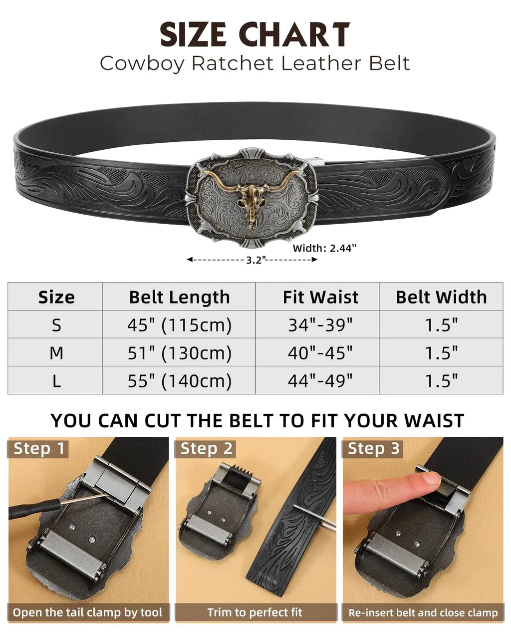 BELTROAD Men'S Western Ratchet Belt with Embossed Patterns & Smooth Ratcheting Action for Jeans & Casual Wear Perfect for Country Concerts & Rodeos
