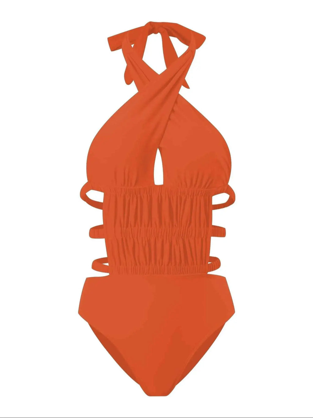 Women'S Solid Color Tie Shoulder Swimsuit, Casual Fashion Swimwear for Beach Holiday Vacation, Ladies Swimsuit for Summer, Ruched Swimsuit, Ruched Halter Swimsuit, Tummy Control Swimsuit