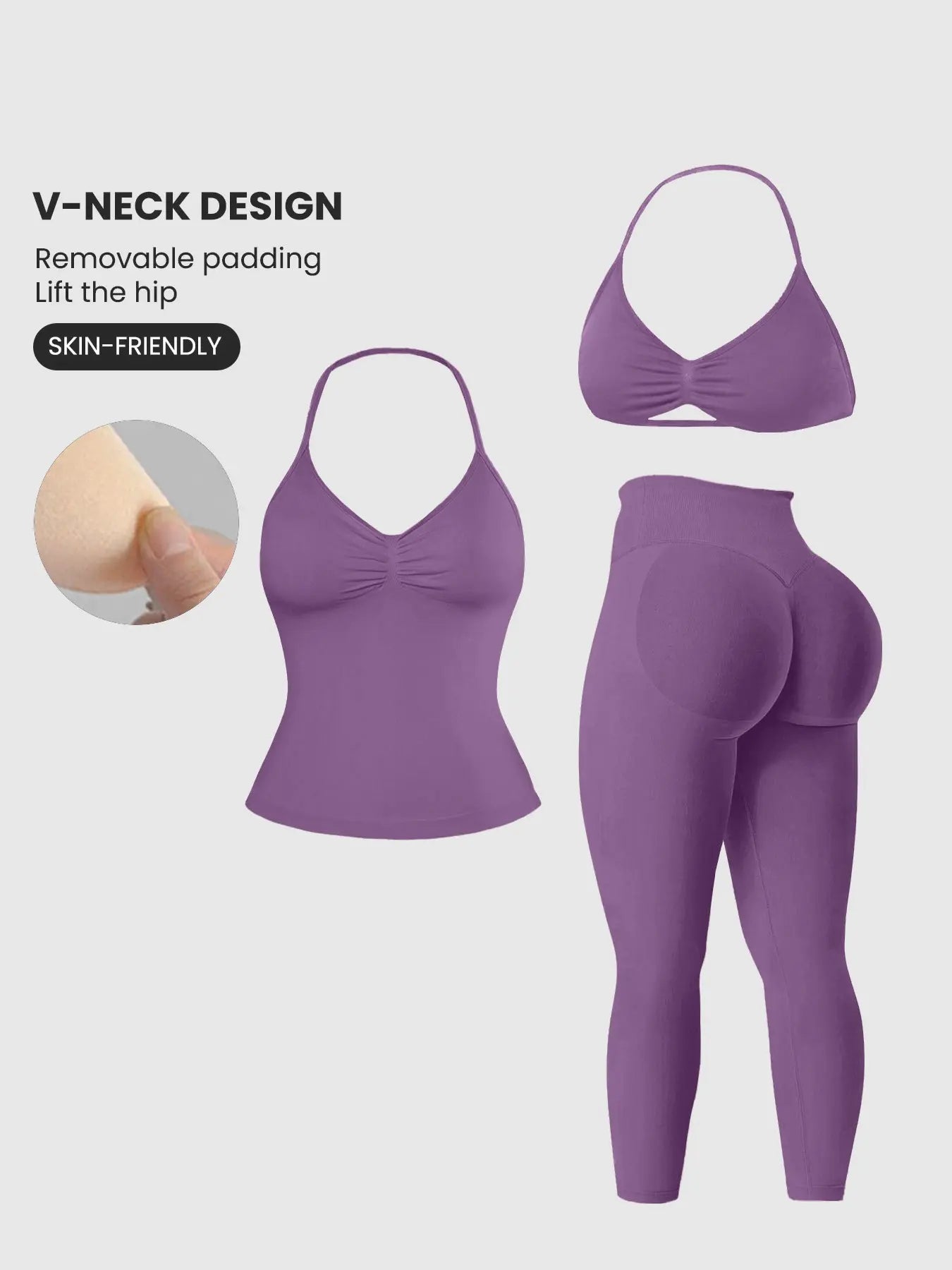 Women'S Halter Top + Sports Bra + High Waist Tight Pants 3 Piece Set, Detachable Pads, Butt Lifting, Abdominal Support, Yoga Fitness Daily Wear
