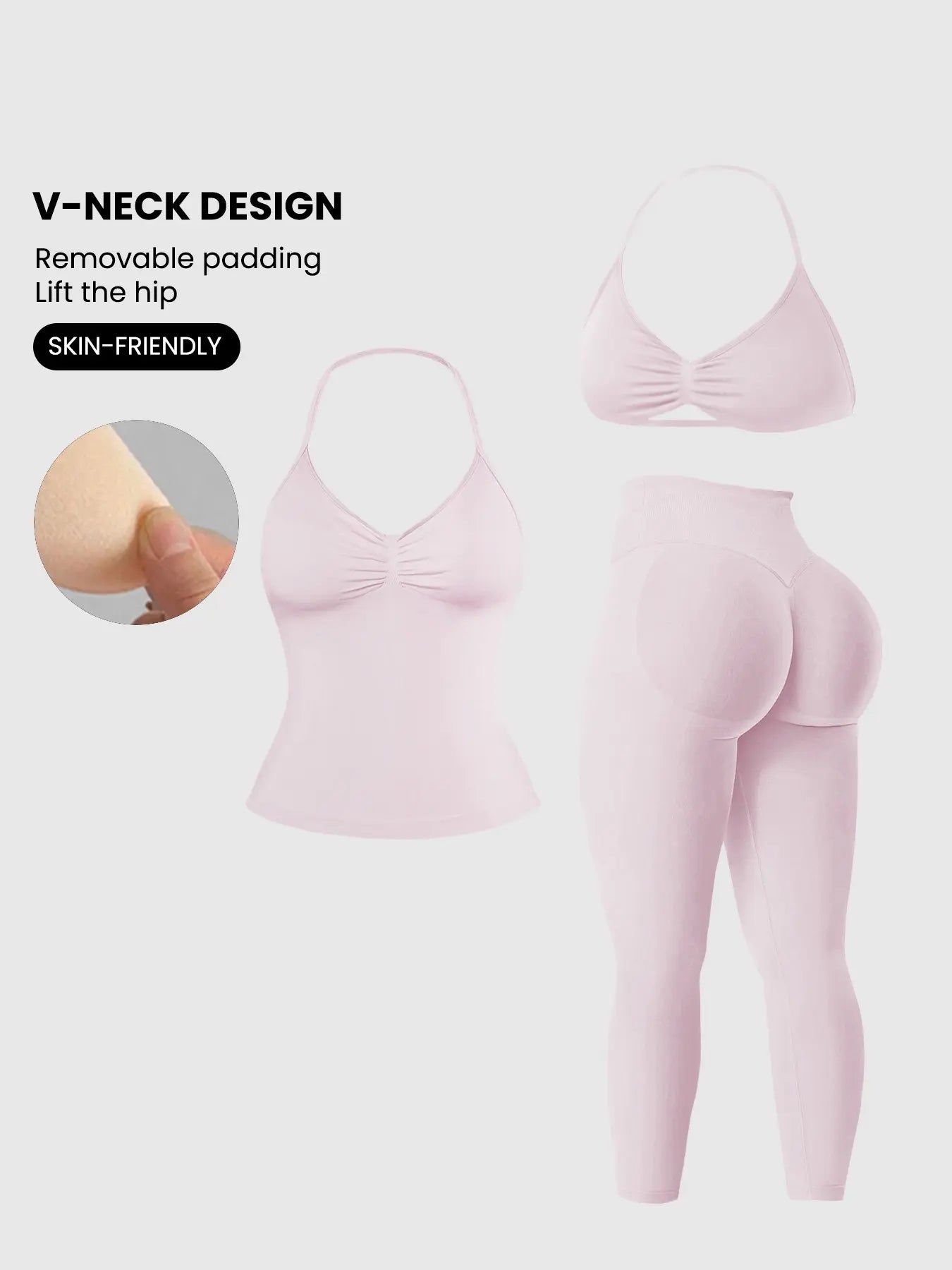 Women'S Halter Top + Sports Bra + High Waist Tight Pants 3 Piece Set, Detachable Pads, Butt Lifting, Abdominal Support, Yoga Fitness Daily Wear