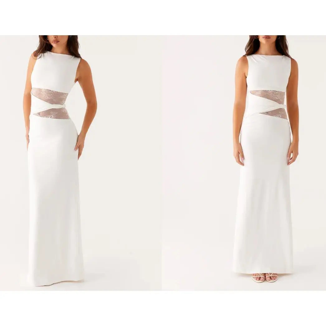 Women’S Summer Bodycon Dress - Lace Sexy Patchwork Sleeveless Casual Fashion Long Dress for Elegant Style