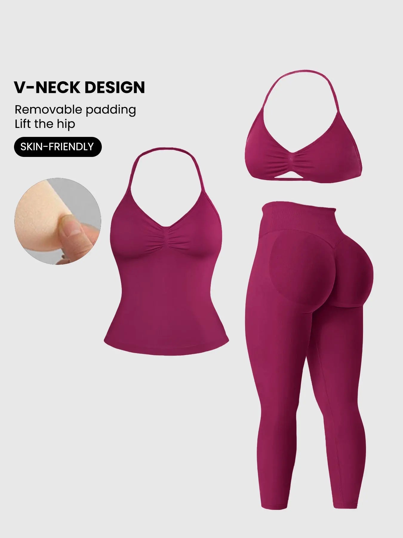 Women'S Halter Top + Sports Bra + High Waist Tight Pants 3 Piece Set, Detachable Pads, Butt Lifting, Abdominal Support, Yoga Fitness Daily Wear